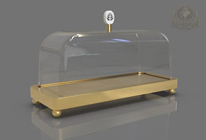 ฐานวางขนมรูปพระจันทร์เสี้ยวทรงกลม ทำจากสแตนเลสสีทองและกระจก เป็นมิตรกับสิ่งแวดล้อม เหมาะสำหรับเทศกาลรอมฎอนและอีด พร้อมฝาครอบแบบโดม ใช้กับเครื่องล้างจานได้ - Product Image 3