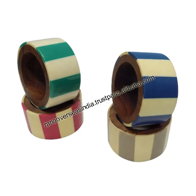 Hot Trending Vertical Stripes Pattern Wooden & Resin Napkin Ring For Home Restaurant Tableware Napkin Holder
