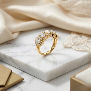 2.45CTW Round Oval Cut Pave Prong Set Five <b>Stone</b> Accent Ring - Product Image 3