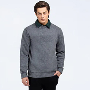 Sweat-shirt gris à col rond pour homme, coupe classique, manches longues, couleur unie, pull décontracté, polyester/coton, polaire respirant, coupe-vent - Product Image 6