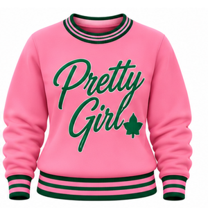 Sudadera Rosa de Punto Acanalado para Mujer, Diseño de Letras Bordadas Personalizadas, Cuello Redondo, Manga Larga, Estilo Casual Universitario - Product Image 1