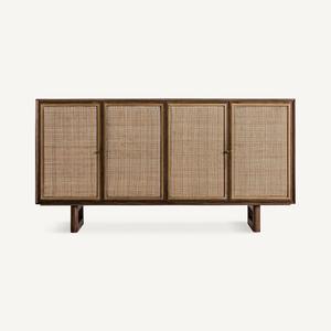 Mueble de Salón Moderno de Madera Maciza con 4 Puertas de Ratán, Ecológico y Duradero, para Almacenamiento en Villas, Apartamentos y Hogares - Product Image 1