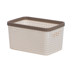 Panier de rangement en plastique léger et écologique Halo, motif tressé en rotin, organiseur de bureau, bac rectangulaire pour articles divers, panier à jouets - Product Image 1