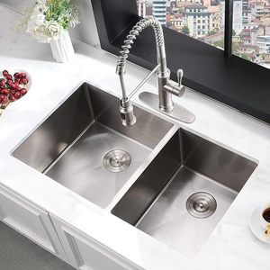 Évier de cuisine THCSS-0496 fait main en acier inoxydable, double cuvette, bassin profond, réduction du bruit, durable et antirouille - Product Image 4