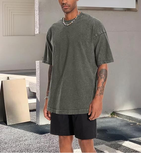 Custom Knitted Anti-Wrinkle Neck Washed Men's T-shirt <b>Drop</b> Shoulder Street Wear Oversize Heavyweight Cotton <b>Acid</b> Vintage Wash - Product Image 2