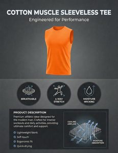 Camiseta sin mangas de algodón para hombre, estilo casual deportivo, cuello redondo, para gimnasio, entrenamiento, correr, camiseta muscular sin mangas para verano - Product Image 6