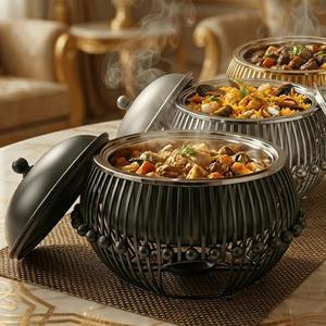 Wholesale Luxury Gold Round Chafing Dish Stainless Steel Buffet Food Warmer Catering Serving <b>Pan</b> with Dome Lid Single Unit - Product Image 6
