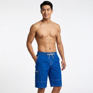Pantalones Cortos de Playa Azules para Hombre, Color Sólido, Cintura con Cordón, Secado Rápido, Bolsillos Tipo Cargo, Pantalones Cortos Casuales Tipo Bermuda, Tejido de Poliéster - Product Image 4
