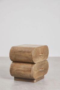 Luxury Curved Solid Teak Wood Nightstand Modern Bedroom <b>Side</b> <b>Table</b> with Double Drawer <b>Storage</b> - Product Image 2