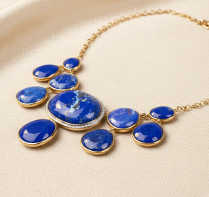 Collar de Lapislázuli Natural de Lujo con Formas Variadas en Plata de Ley 925 con Baño de Oro de 18K, 16 Pulgadas, para Fiestas, a Precio de Mayoreo - Product Image 3