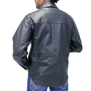 Cheap Price Customized Men Genuine Leather Vintage <b>Shirt</b> <b>Half</b> Sleeves Horn <b>Button</b> Best Selling Hot Sale New Style for Sale - Product Image 2