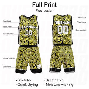 Tenues d'entraînement en polyester en gros – Maillots et shorts de basketball jaunes triangulaires de haute qualité, inspirés des Lakers, pour équipes - Product Image 4