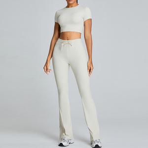 2026 Ribbed <b>Flared</b> Women Bootcut <b>Leggings</b> Side Slit Slim Fit Tummy Control High Waist Reversible Plus Size Aerobics Workout Yoga - Product Image 5