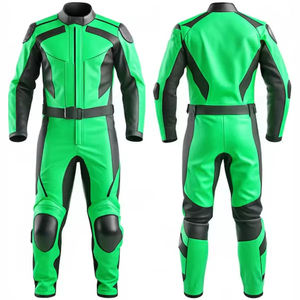 Traje de Motociclismo de Cuero Verde y Negro, Equipo de Protección Completo para Motociclistas - Product Image 3