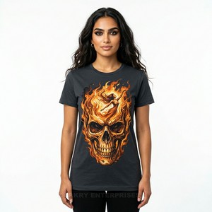 Camiseta Gráfica Personalizada de Payaso de Terror para Mujer, Gris, Estilo Vintage Urbano, Algodón Pesado, Estampado Gótico de Circo, Venta al por Mayor - Product Image 3