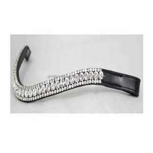 Holesale-banda para cejas de caballo de cuero hecho a mano, con 3 filas de zafiro y cristales transparentes mega Bling - Product Image 6