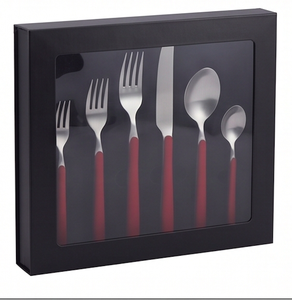 Ensemble de couverts à poignée rouge de qualité supérieure avec des couverts durables à tête finie argentée, parfaits pour les repas modernes et un usage quotidien - Product Image 6