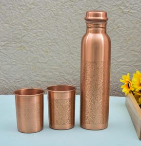 Botella de Agua de Cobre Grabado de 1000ml Premium para Oficina y Gimnasio, Protección Avanzada Contra Fugas, Botella de Cobre Puro sin Costuras para la Salud - Product Image 5