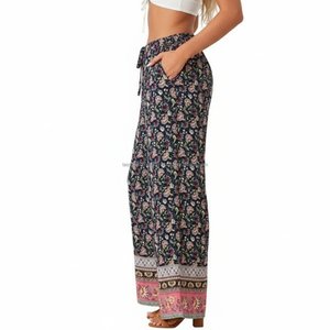 Women's Palazzo Pants Wide Leg Mid Waist Floral Drawstring Custom OEM Wholesale - Product Image 2