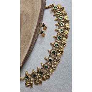 Star Palakka Minimal Green Choker Fashion Jewelry Set Alloy with Gold Plating Oxidized Polish Casual - Product Image 3