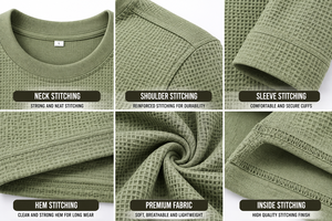 Men's <b>Olive</b> <b>Green</b> Long Sleeve Waffle Knit Henley <b>Shirt</b> Solid O Neck Casual Tee 100% Cotton Premium Quality Men <b>T</b> <b>Shirt</b> - Product Image 6