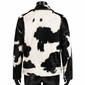 Chaqueta de Motociclista de Cuero Vacuno para Hombre, Estampado Animal, Cuello Camisero, Cierre de Cremallera, Forro de Piel Sintética, Gruesa para Invierno, Corte Regular - Product Image 2