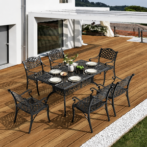 Outdoor Cast Aluminum Patio Dining Set <b>Black</b> Metal <b>Garden</b> <b>Table</b> Chairs Luxury Terrace Furniture for Home Backyard Patio Deck - Product Image 3