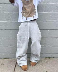 Customized Loose Fit Harem Pants With Side Stripe <b>Drawstring</b> Waist Full Length Casual Fleece Pants Spring Solid Color - Product Image 5