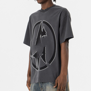 Camiseta Vintage de Algodón con Gráficos de Diamantes de Imitación, Estilo Urbano, Cuello Redondo, Oversize, Manga Corta, Hombros Caídos, para Verano - Product Image 3