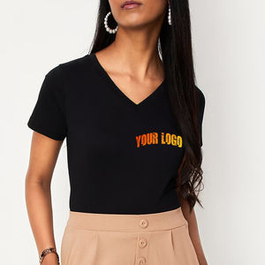 Camiseta de Verano Personalizada para Mujer, Cuello en V, Manga Corta, Moda Femenina, Tejido de Punto, Color Sólido, Informal - Product Image 1