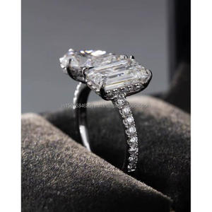 Elegante anillo Toi et Moi con diamantes en forma de pera y corte esmeralda en oro blanco, anillo de compromiso y boda de lujo para mujer, regalo para ella. - Product Image 2