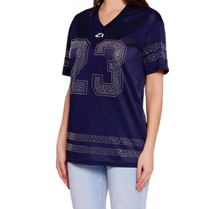 Y2K Streetwear Women's Luxury Rhinestone Mesh American Football Jersey V Neck Oversized Fashion Sports <b>Top</b> OEM ODM Wholesale USA - Product Image 6