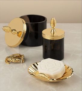 Ensemble d'accessoires de salle de bain modernes en verre : distributeur de savon liquide, porte-savon, porte-brosse à dents et organiseur de vanité décoratif - Product Image 5