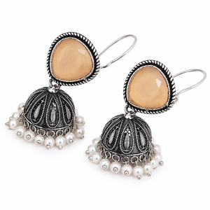 Pendientes Colgantes Vintage de Aleación de Zinc y Latón Plateado Oxidado con Perla para Mujer, Ideales para Fiestas y Eventos - Product Image 3