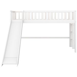 Letto a soppalco basso bianco per bambini con scaletta e scivolo, modello WF196418AAK - Product Image 6