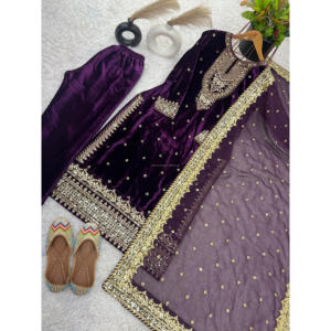 ชุดปาร์ตี้ใหม่ออกแบบผ้ากำมะหยี่วิสคอสดูปัตต้าด้านบนและด้านล่างมีลายปักด้วยงานเย็บปักถักร้อยที่หนักหน่วง - Product Image 1