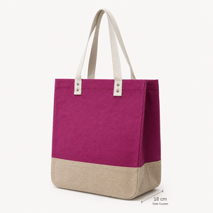 Sac fourre-tout de plage en jute laminé bicolore avec logo personnalisé, 37x40x18cm, réutilisable, avec poignées en coton, vente en gros, fabricant - Product Image 4