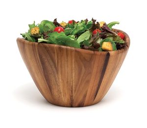 Bol à salade en bois d'acacia artisanal, grand bol rond de service, grain de bois naturel rustique, pour cuisine, table à manger, fruits et légumes - Product Image 1