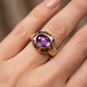 Anillo de compromiso y aniversario de lujo chapado en oro y plata Gemvanity SR1485 con diseño budista tibetano y cristiano - Product Image 3