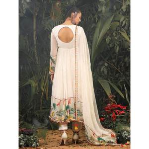 Conjunto de Top y Falda Hechos a Mano con Dupatta para Fiesta, Estampado Floral, Chifón, Talla XL, Cintura Imperio, Silueta en A - Product Image 5