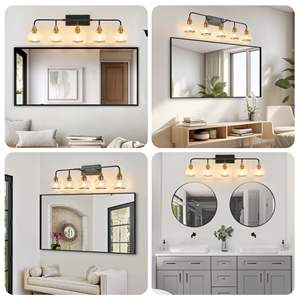 Modern 5-<b>Light</b> 40\" Vanity Wall Sconce Industrial <b>Black</b> Gold <b>Bathroom</b> <b>Light</b> Fixture Clear Glass Shades Wall Mounted Lamp Mirror - Product Image 5