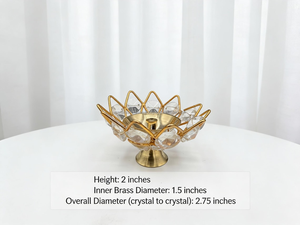 Porte-bougie en métal Crystal Lotus Diya, forme ronde, art populaire, lampe élégante, décoration d'intérieur, temple, Puja, festival, décoration de mariage - Product Image 3
