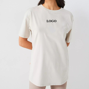 เสื้อยืดโอเวอร์ไซส์ผ้าฝ้ายคอกลมทรงหลวมพิมพ์ลายโลโก้เรียบง่ายระบายอากาศได้ดีใส่ได้ทุกฤดูสำหรับผู้หญิง ปี 2026 - Product Image 1