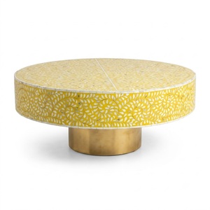 Mesa de Centro Artesanal de Madera con Incrustaciones de Hueso en Blanco y Negro, con 2 Cajones de Almacenamiento, Diseño Floral Premium, Artesanía India - Product Image 6
