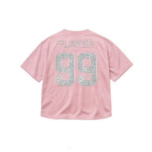 Maillot de football américain de luxe pour homme, rose, surdimensionné, à col rond, en maille, imprimé chiffres en strass, style hip-hop, type universitaire, grammage lourd - Product Image 4
