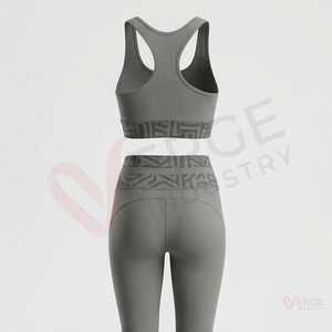<b>Women</b> <b>Grey</b> Geometric Yoga Set 2 Piece Racerback Sports Bra High Waist <b>Leggings</b> - Product Image 2