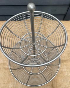 Silver Metal 2 Tier Fruit And Vegetable <b>Basket</b> Stand For Kitchen Countertop Dining <b>Table</b> Storage Organizer Rack From India - Product Image 5