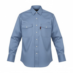 เสื้อเชิ้ตเชื่อมโลหะแบบตะวันตกสำหรับผู้ชาย ปักโลโก้ได้ตามต้องการ ทนไฟ แขนยาว ชุดทำงาน OEM ผ้าฝ้ายทวิลล์ ริปสต็อป ระบายอากาศได้ดี - Product Image 2