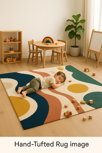 Tapis de qualité supérieure, blanc, avec un motif unique multicolore, de forme carrée, écologique, en laine douce, pour la décoration de bureau. - Product Image 2