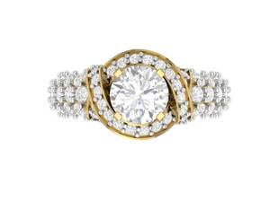 Bague de fiançailles solitaire ovale en diamant de laboratoire de 1,5 carat en or jaune massif 14K 18K avec sertissage pavé triple rangée - Product Image 3